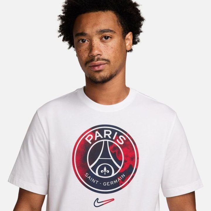 Vyriški marškinėliai iš kvėpuojančio audinio Nike PSG Crest, balti