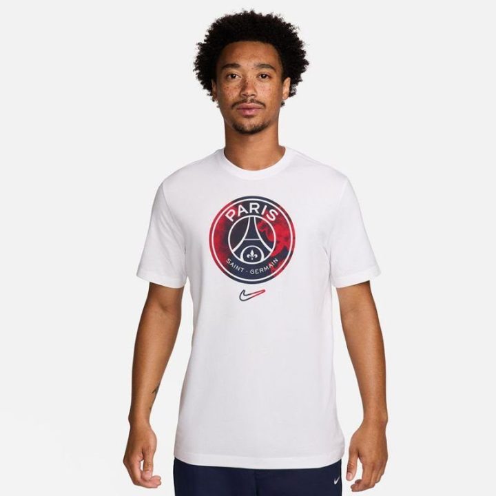 Vyriški marškinėliai iš kvėpuojančio audinio Nike PSG Crest, balti