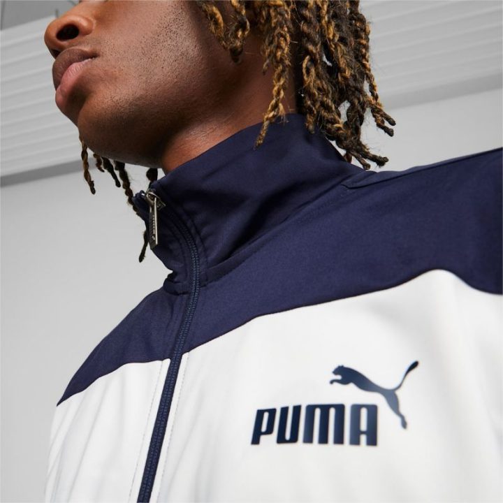 Vyriškas sportinis kostiumas su užtrauktuku Puma, tamsiai mėlynas