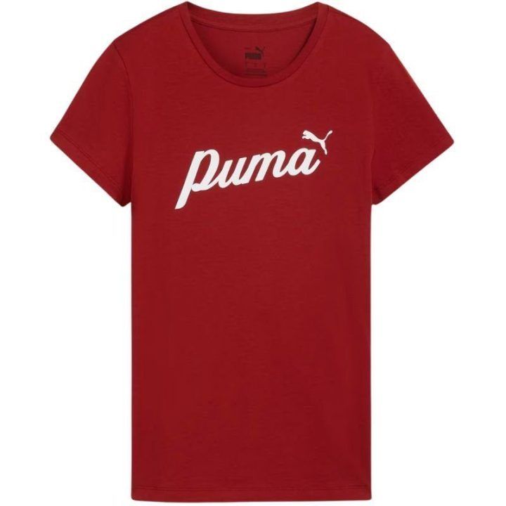 Moteriški medvilniniai marškinėliai Puma ESS+Script, raudoni