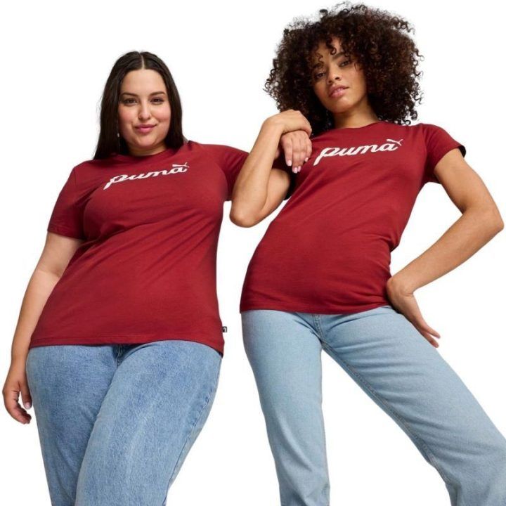 Moteriški medvilniniai marškinėliai Puma ESS+Script, raudoni