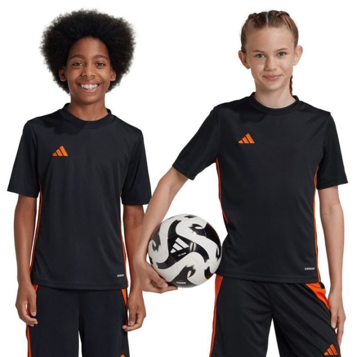 Vaikiški rungtynių marškinėliai adidas Tabela 23, juodi ir oranžiniai