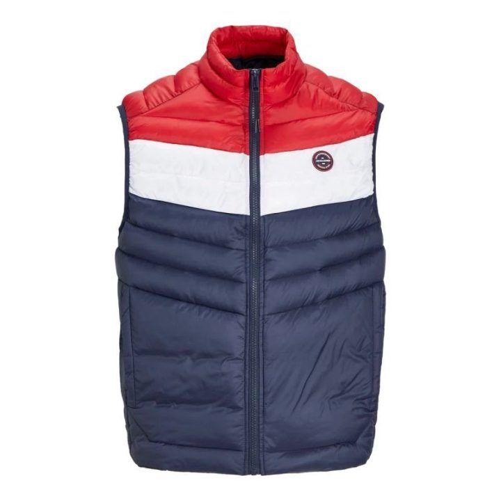 Vyriška dygsniuota liemenė Jack & Jones, tamsiai mėlyna, balta ir raudona