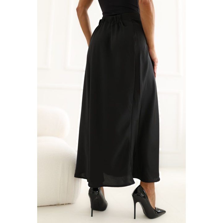 Moteriškas satininis midi sijonas be užsegimo Italy Moda, juodas