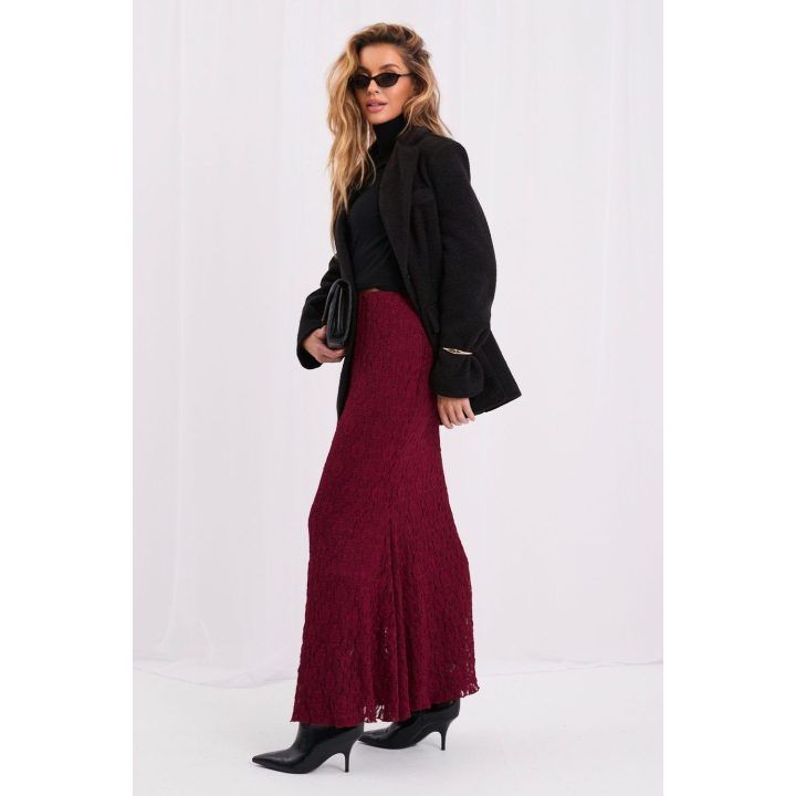 Moteriškas nėriniuotas midi sijonas Italy Moda, raudonas