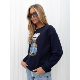 Moteriškas džemperis su meškiuko aplikacija Italy Moda, tamsiai mėlynas
