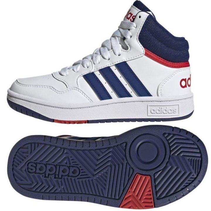 Vaikiški sportbačiai aukštu auliuku adidas Hoops MID 3.0, balti