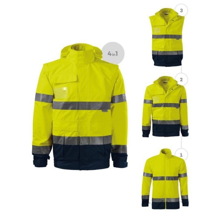 Vyriška signalinė striukė 4 viename Rimeck HV Guard, geltona