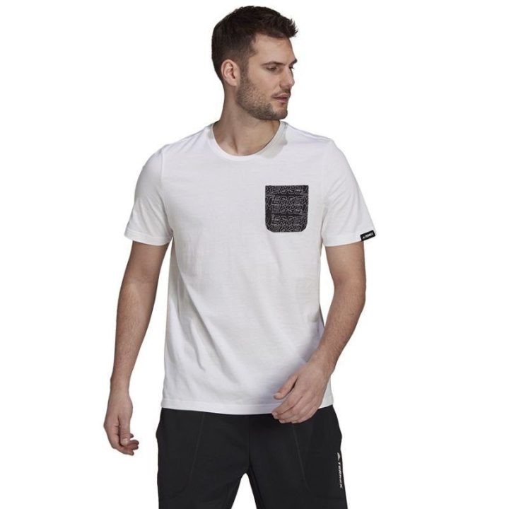 Vyriški tiesaus kirpimo marškinėliai adidas TX Pocket Tee, balti