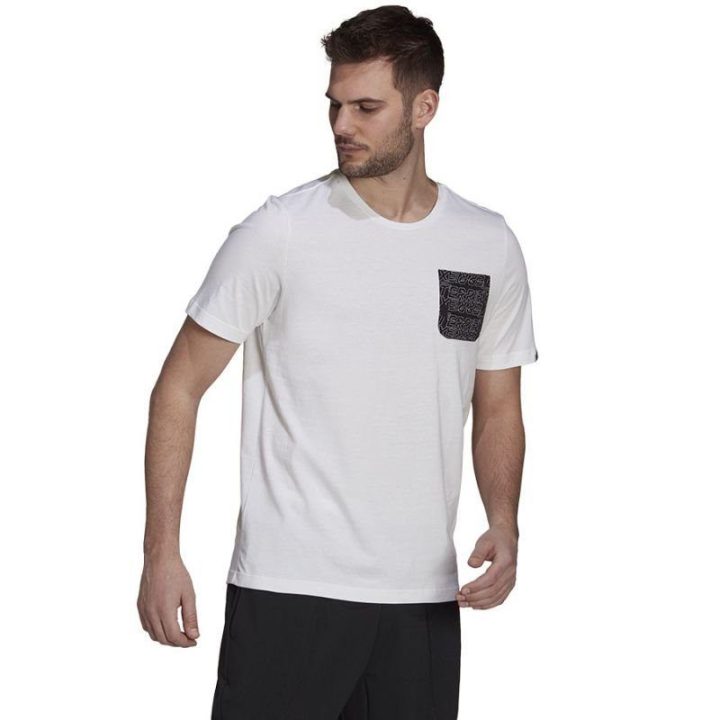 Vyriški tiesaus kirpimo marškinėliai adidas TX Pocket Tee, balti