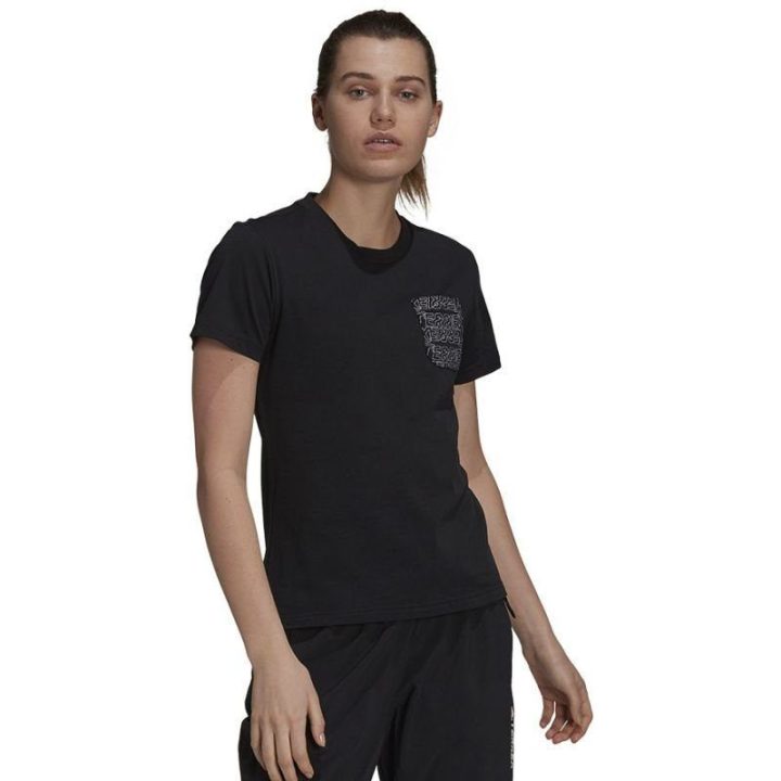 Moteriški įprasto kirpimo marškinėliai adidas TX Pocket Tee, juodi