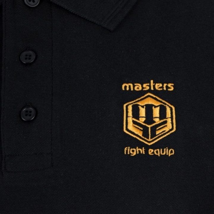 Vyriški polo marškinėliai su auksiniu užrašu Masters, juodi