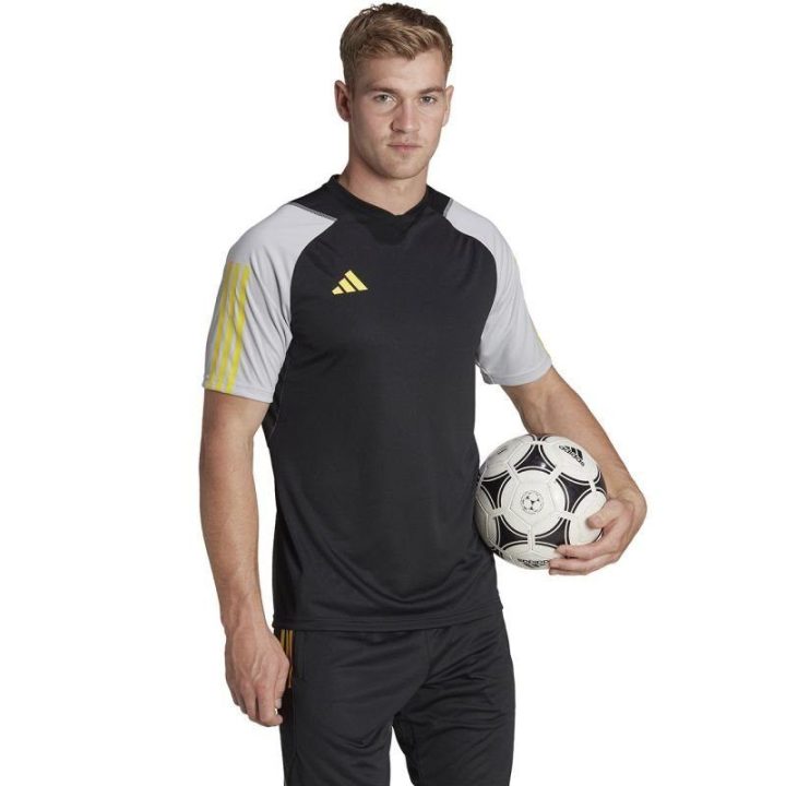 Vyriški marškinėliai adidas Tiro 23, juodi, pilki ir geltoni