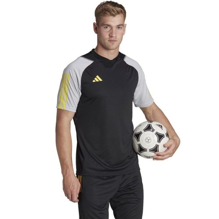 Vyriški marškinėliai adidas Tiro 23, juodi, pilki ir geltoni