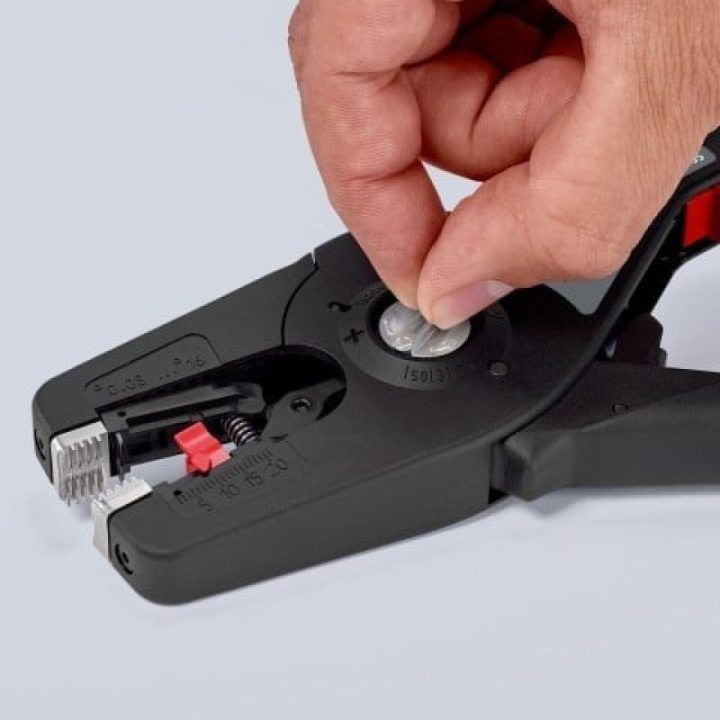 Izoliacijos nuėmimo replės KNIPEX PreciStrip 16, juodos ir raudonos