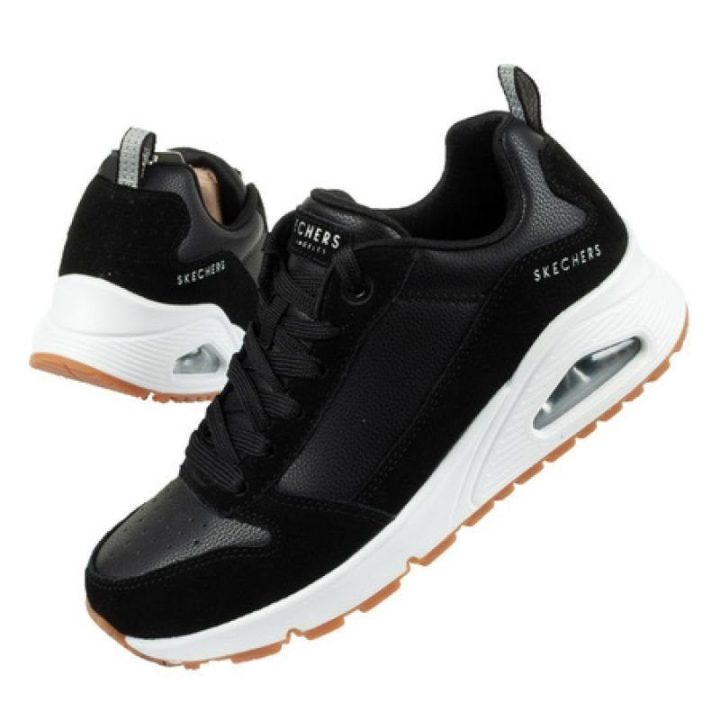 Moteriški sportbačiai su 6 cm kulnu Skechers Uno-Solid Air, juodi