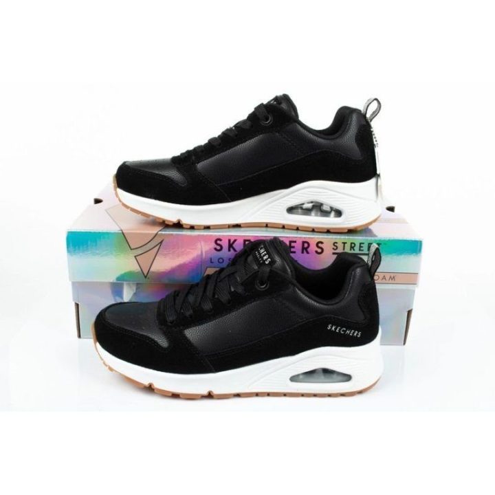 Moteriški sportbačiai su 6 cm kulnu Skechers Uno-Solid Air, juodi