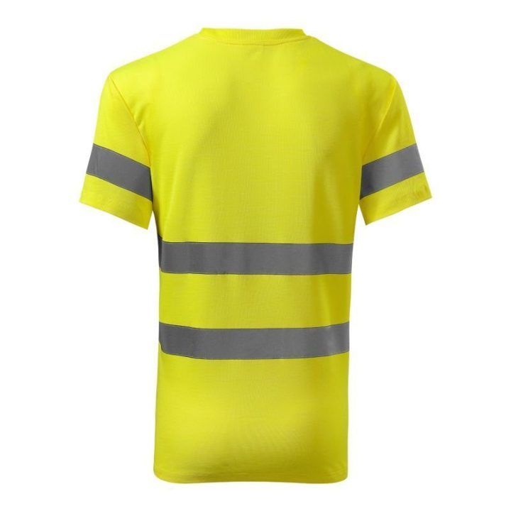 Uniseks marškinėliai su atšvaitinėmis juostomis Rimeck HV Protect U, fluorescenciškai geltoni