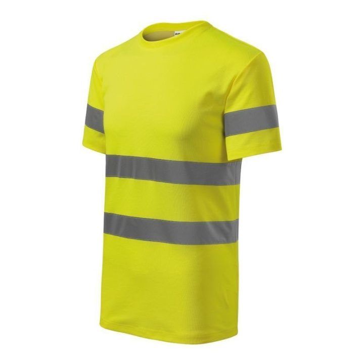 Uniseks marškinėliai su atšvaitinėmis juostomis Rimeck HV Protect U, fluorescenciškai geltoni