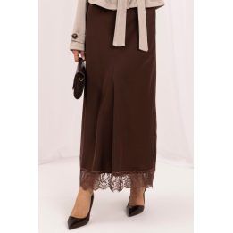 Moteriškas midi sijonas su nėriniuota apačia Italy Moda, ruda