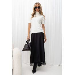 Moteriškas midi sijonas su nėriniais apačioje Italy Moda, juodas