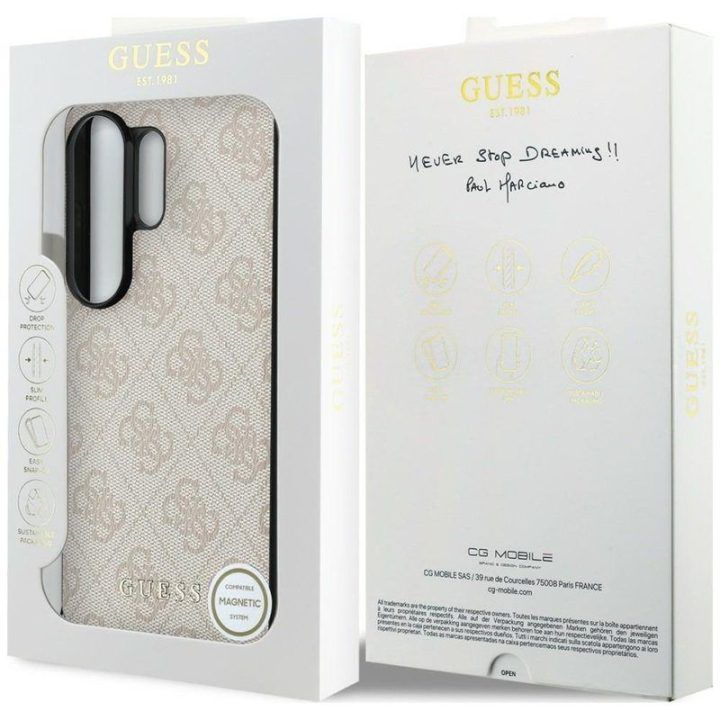 Dėklas Samsung Galaxy S26 Ultra Guess 4G Classic Logo Charm MagSafe, rožinis