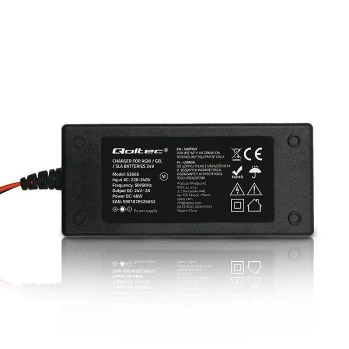 Akumuliatoriaus įkroviklis Qoltec, 24 V, 2 A, 48 W, LED