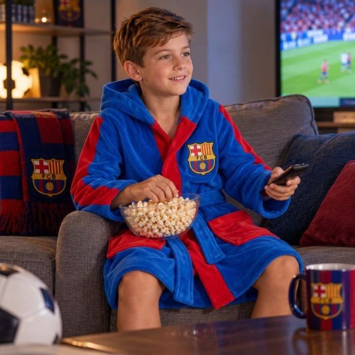 Vaikiškas chalatas su gobtuvu FC Barcelona, mėlynas ir raudonas