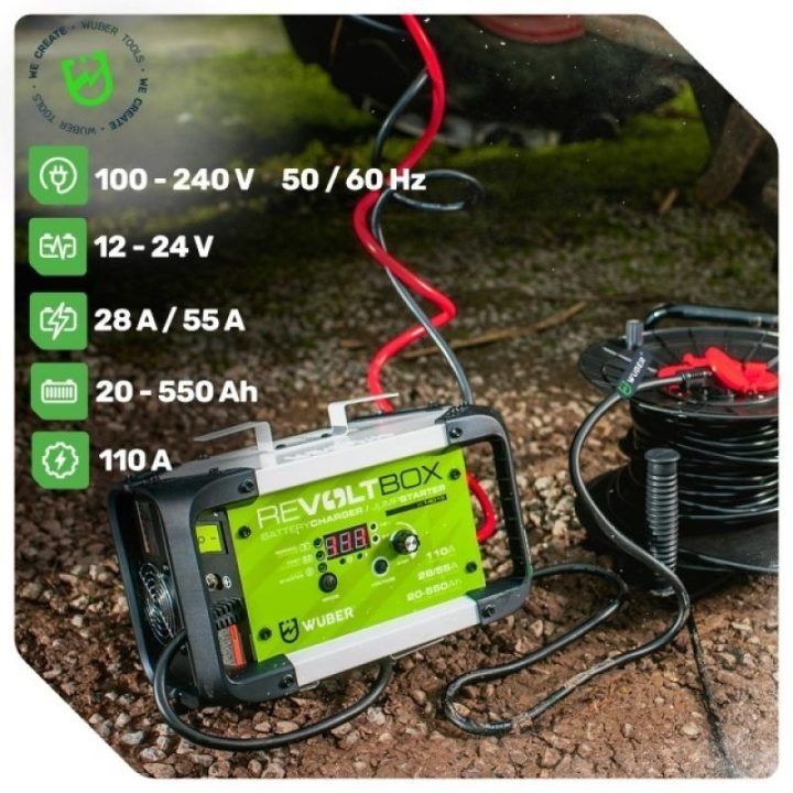 Automatinis įkroviklis su paleidimu Wuber W14015, 110 A, juodas ir baltas