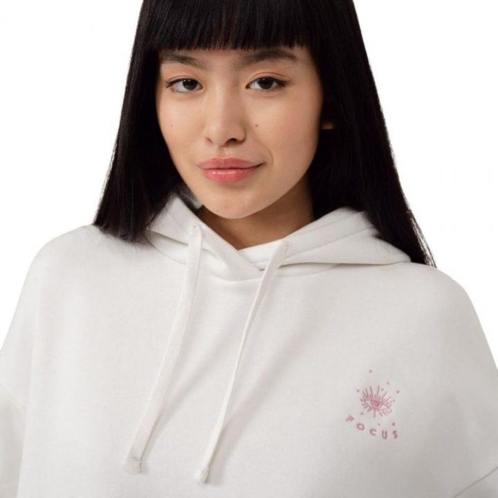 Moteriškas medvilninis džemperis su gobtuvu Outhorn, balkšvas