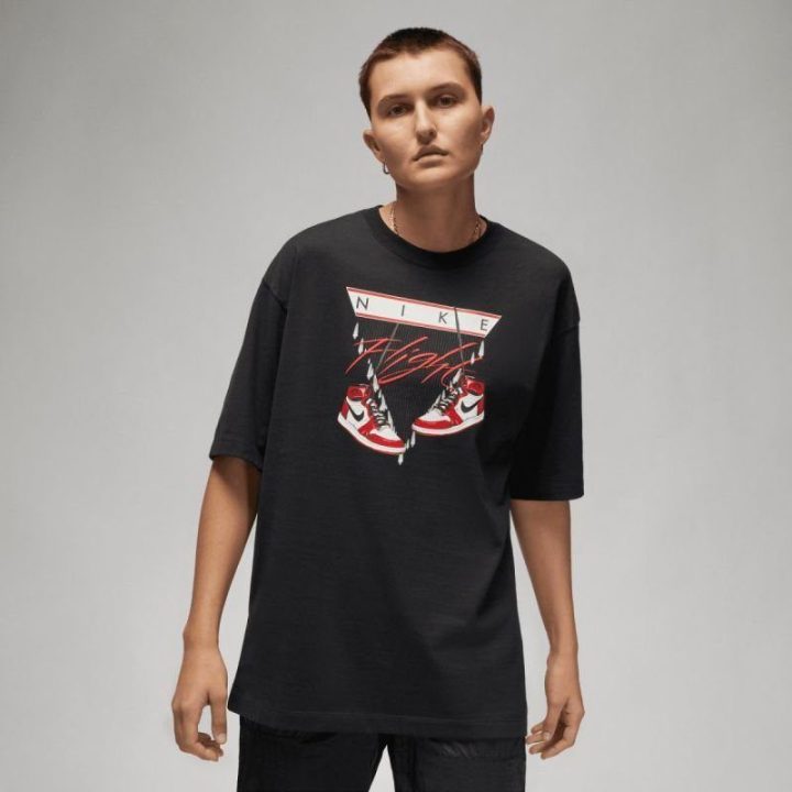 Moteriški laisvo kirpimo marškinėliai Nike Jordan Flight, juodi
