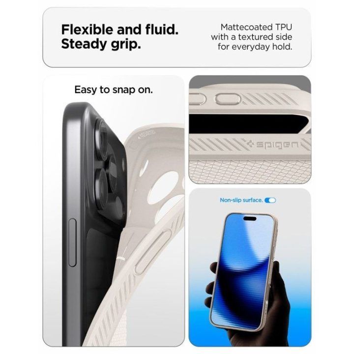 TPU dėklas iPhone 18 Pro Max / 17 Pro Max Spigen Liquid Air, natūralaus titano spalvos