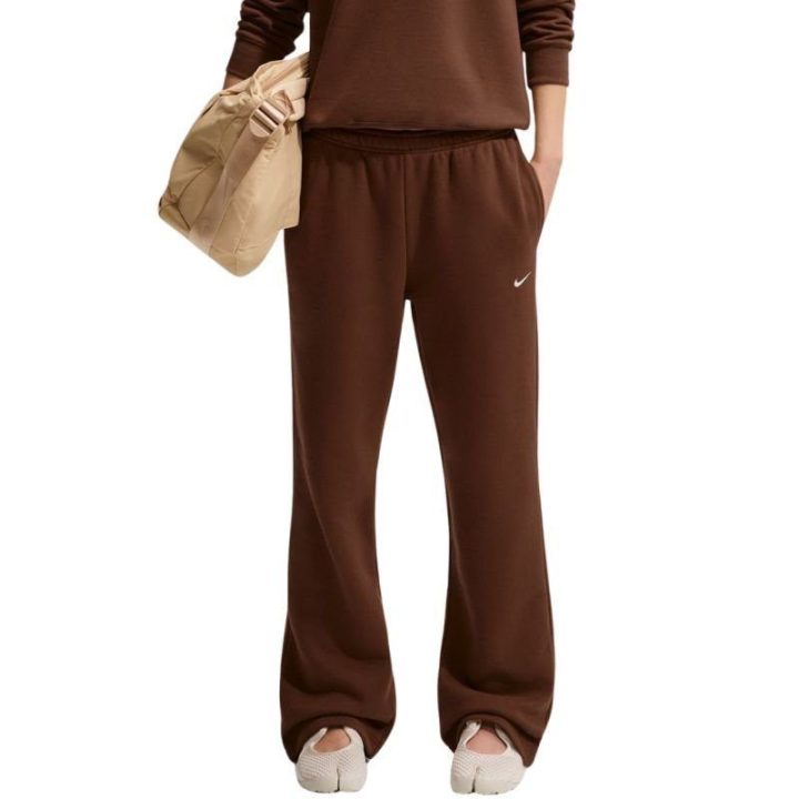 Moteriškos medvilninės kelnės Nike Studio Fleece Medium Weigh, rudos