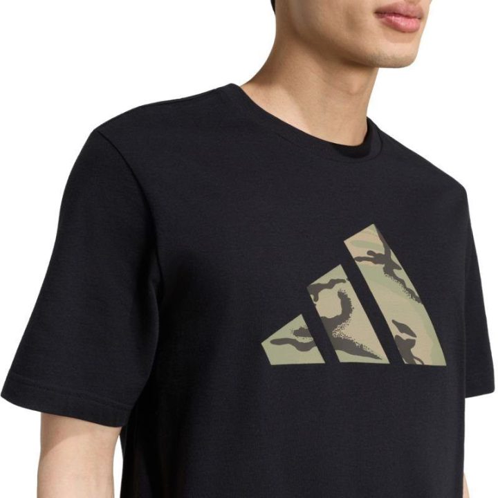 Vyriški medvilniniai marškinėliai adidas Camo Three Bar, juodi
