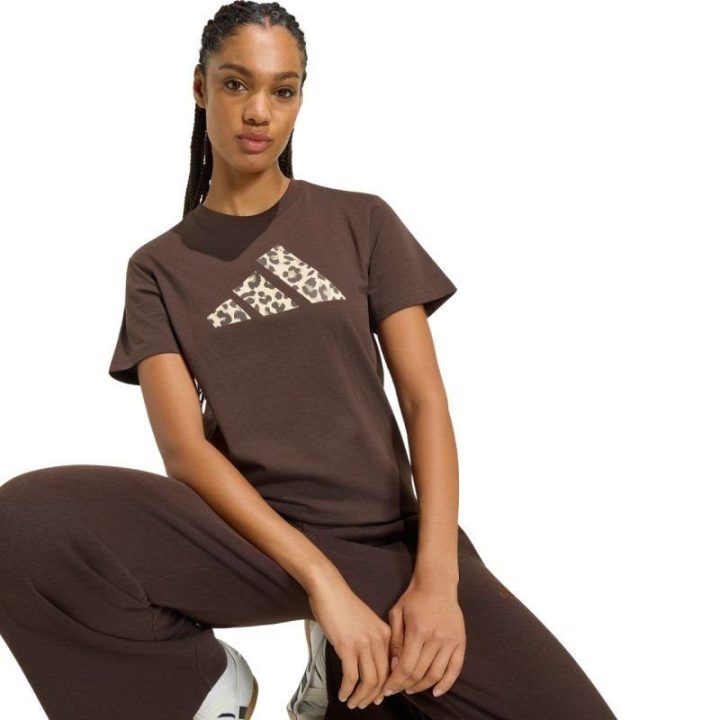 Moteriški medvilniniai marškinėliai adidas Animal Graphic, rudi