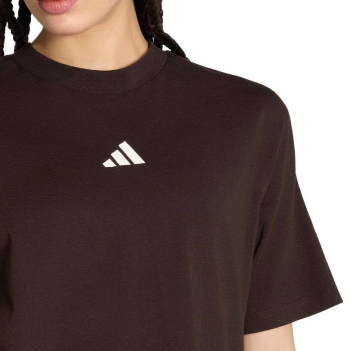 Moteriški medvilniniai marškinėliai adidas, tamsiai rudi