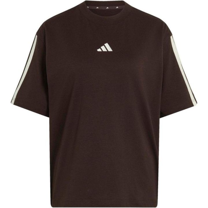 Moteriški medvilniniai marškinėliai adidas, tamsiai rudi