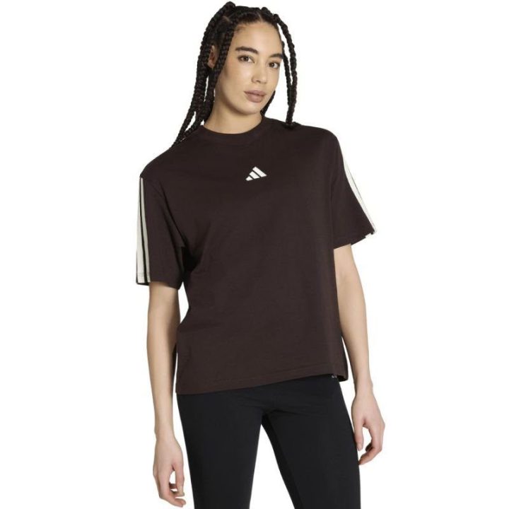 Moteriški medvilniniai marškinėliai adidas, tamsiai rudi