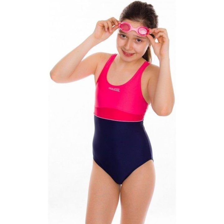 Vienos dalies maudymosi kostiumėlis mergaitėms Aqua-Speed, tamsiai mėlynas ir rožinis