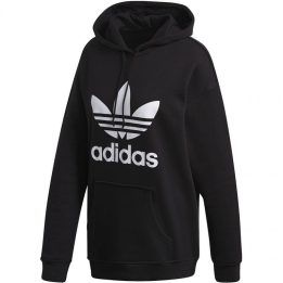 Moteriškas medvilninis džemperis su gobtuvu adidas Trefoil, juodas