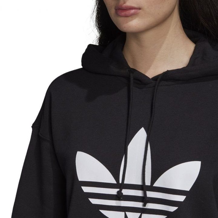 Moteriškas medvilninis džemperis su gobtuvu adidas Trefoil, juodas