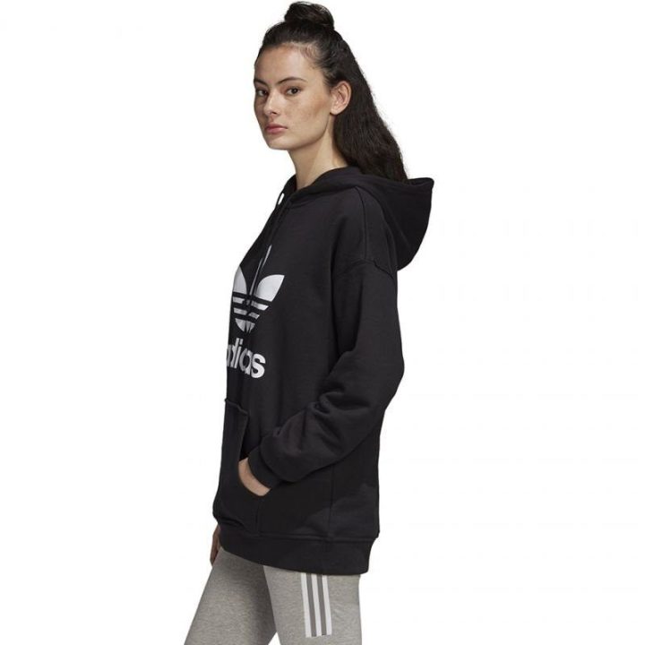 Moteriškas medvilninis džemperis su gobtuvu adidas Trefoil, juodas