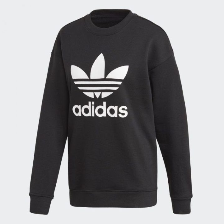 Moteriškas medvilninis džemperis adidas TRF Crew, juodas ir baltas