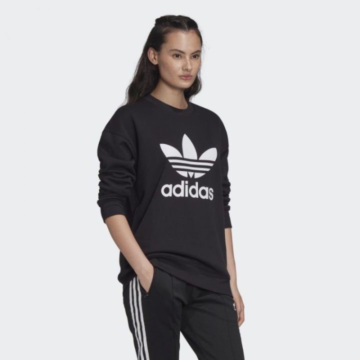 Moteriškas medvilninis džemperis adidas TRF Crew, juodas ir baltas