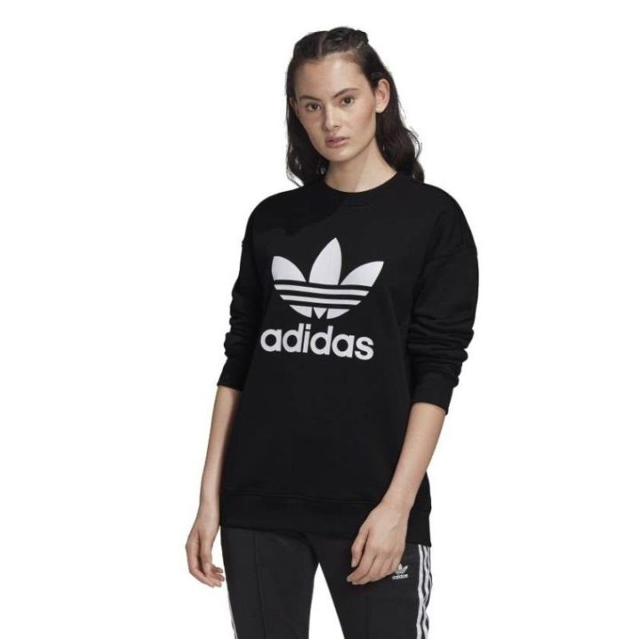 Moteriškas medvilninis džemperis adidas TRF Crew, juodas ir baltas