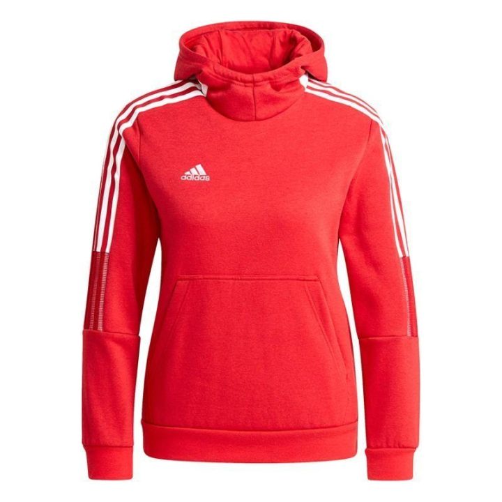 Vaikiškas medvilninis džemperis su gobtuvu adidas Tiro 21, raudonas