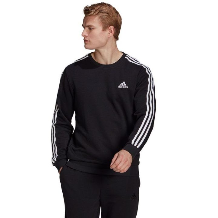 Vyriškas medvilninis džemperis su juostomis adidas Essentials, juodas