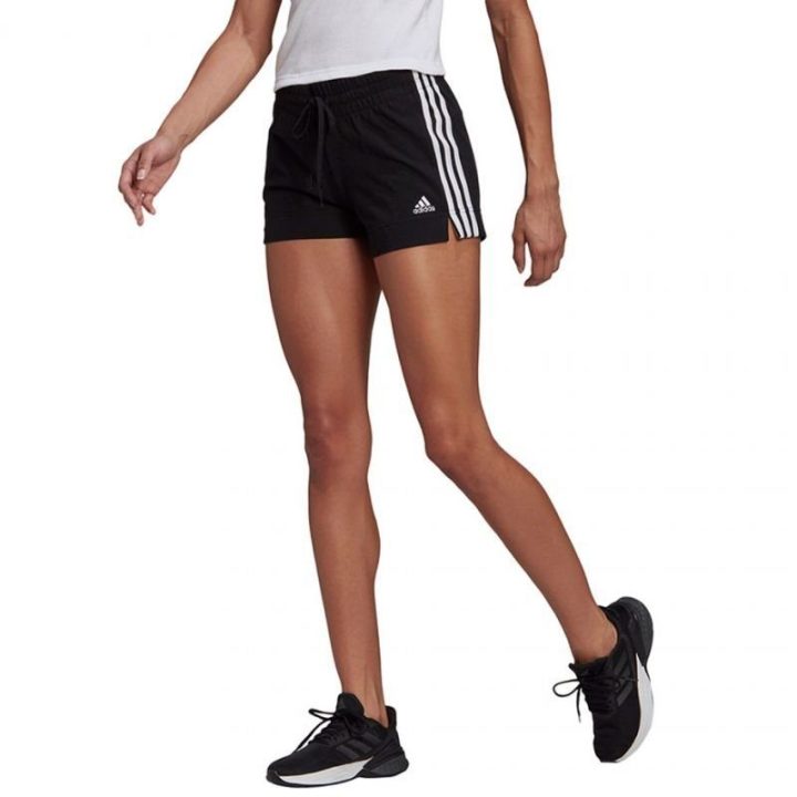 Moteriški medvilniniai šortai adidas Essentials Slim, juodi ir balti