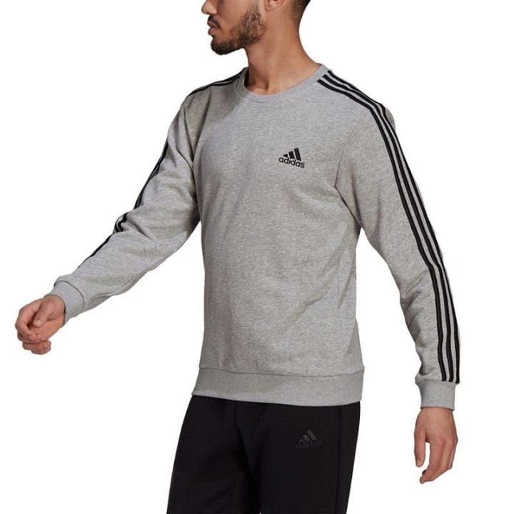 Vyriškas medvilninis džemperis su juostomis adidas Essentials, pilkas