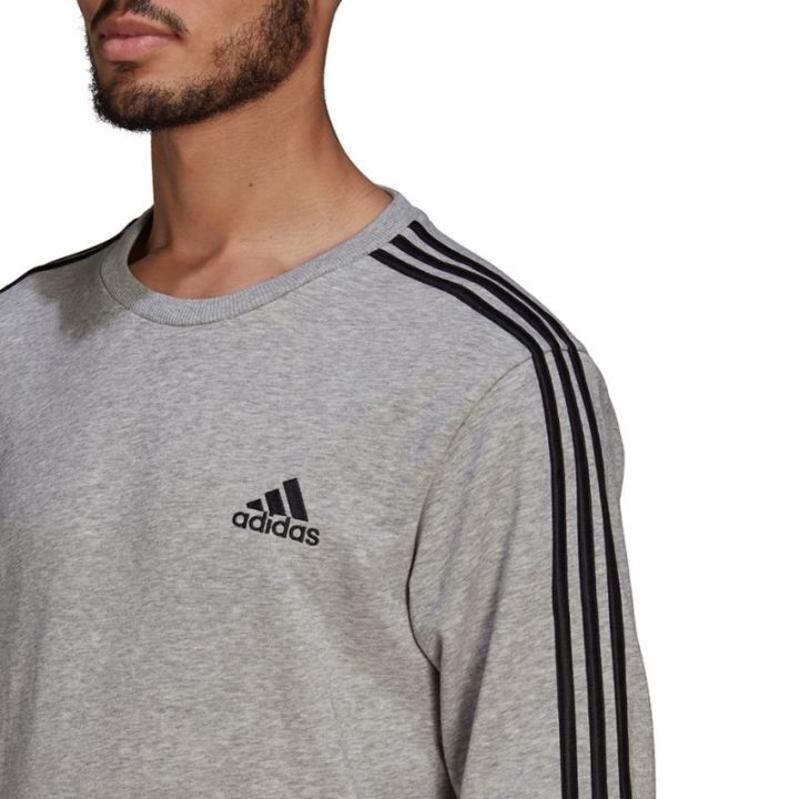 Vyriškas medvilninis džemperis su juostomis adidas Essentials, pilkas